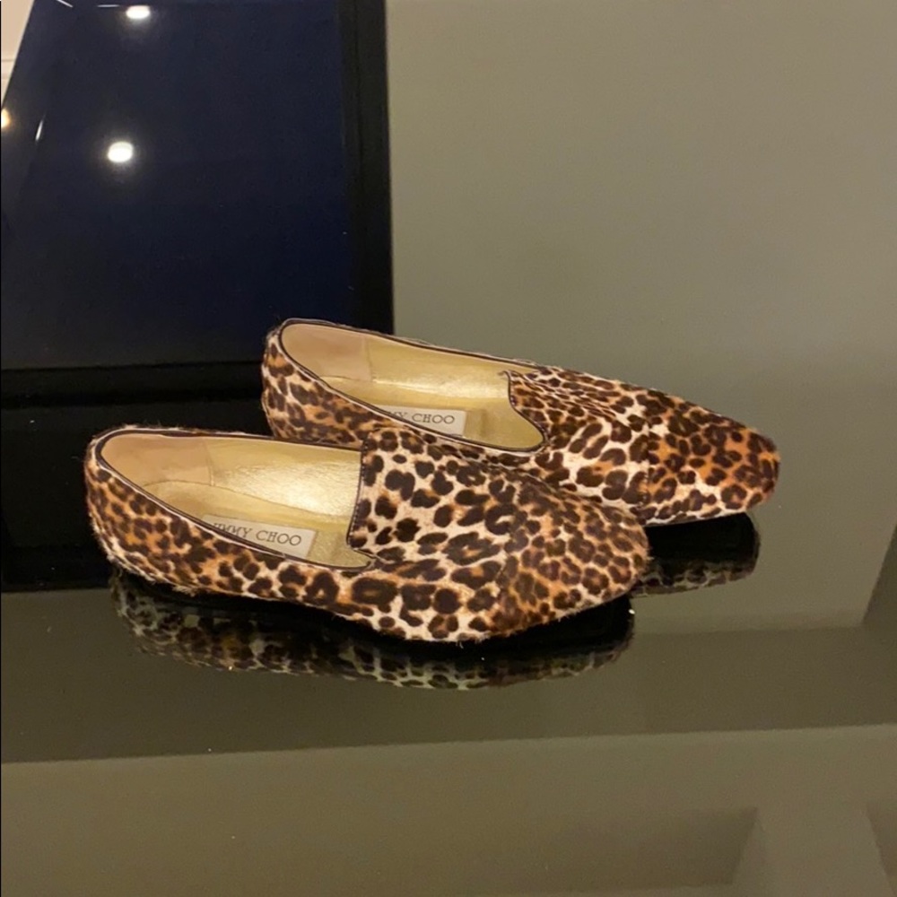 Jimmy Choo leopard pony hair smoking shoe  37 1/2